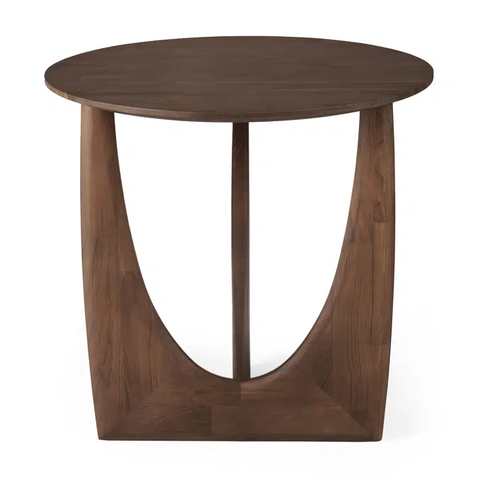 Geometric side table - varnished teak - brown - round - 51x51x50 cm