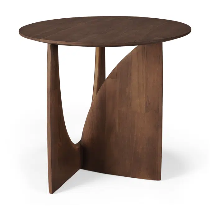 Geometric side table - varnished teak - brown - round - 51x51x50 cm