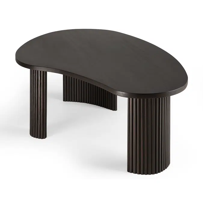 Boomerang coffee table - varnished mahogany - dark brown - pebble shape - 126x74x40 cm