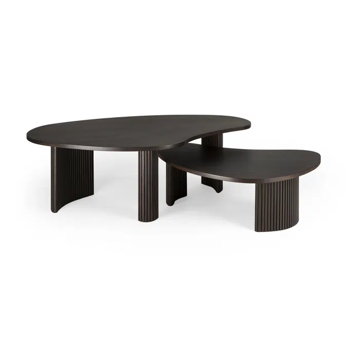 Boomerang coffee table - varnished mahogany - dark brown - pebble shape - 126x74x40 cm
