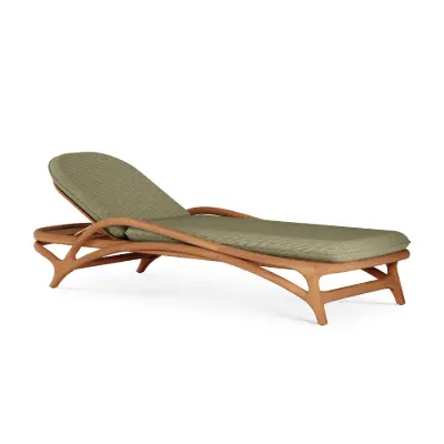 Image for Zen outdoor adjustable lounger - teak - green structured - 212 x 72 x 40 cm