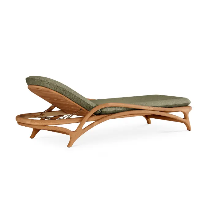 Zen outdoor adjustable lounger - teak - green structured - 212 x 72 x 40 cm