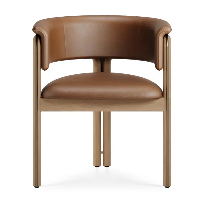 Volita dining chair - varnished oak - brass coloured metal - Nutmeg leather 60x55x70 cm