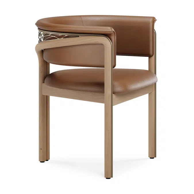 Volita dining chair - varnished oak - brass coloured metal - Nutmeg leather 60x55x70 cm