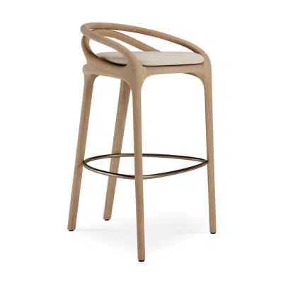 Image for Aleta bar stool - varnished oak - brass coloured metal - Ivory chenille 51x55x91 cm