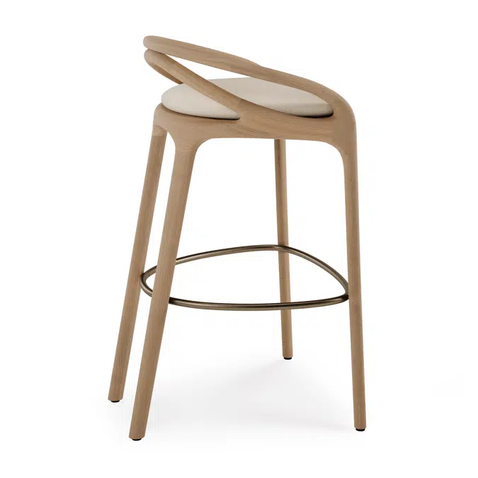Aleta bar stool - varnished oak - brass coloured metal - Ivory chenille 51x55x91 cm