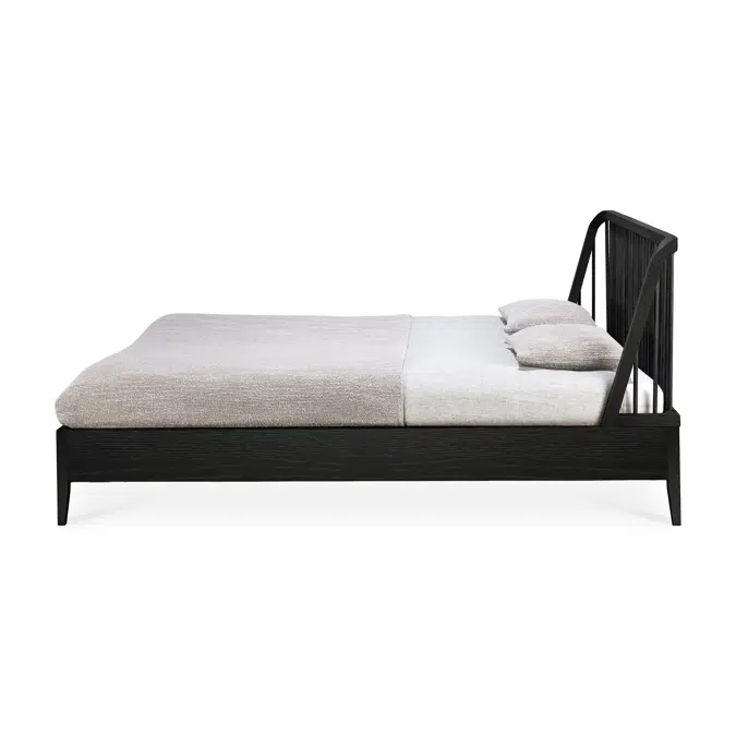 Spindle bed - varnished oak - black - mattress 160x200 - without slats - 170x210x97 cm
