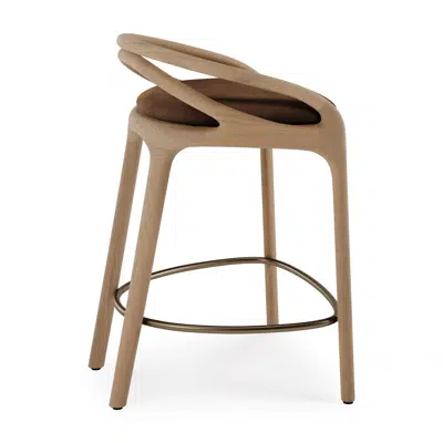 Image for Aleta counter stool - varnished oak - brass coloured metal - Tobacco velvet 51x53x78 cm