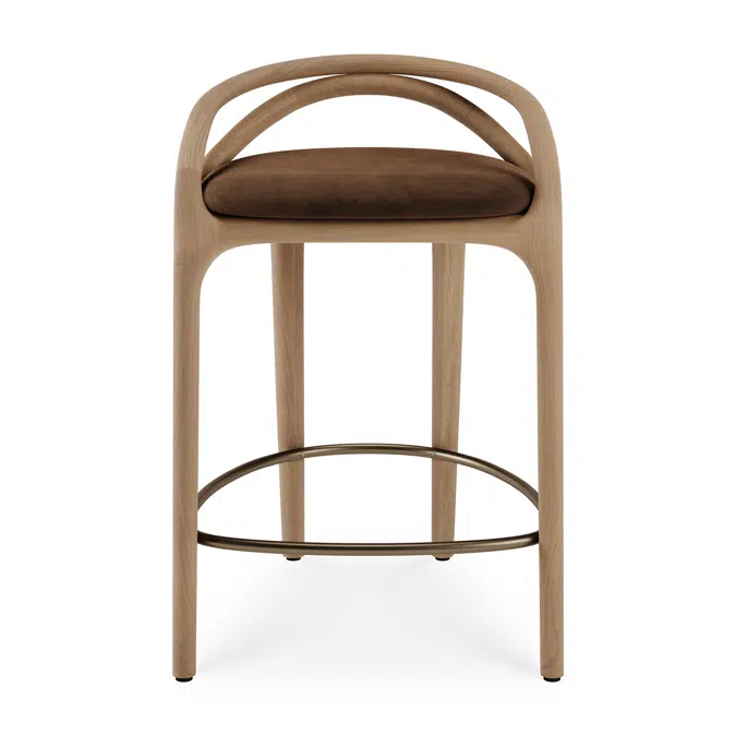Aleta counter stool - varnished oak - brass coloured metal - Tobacco velvet 51x53x78 cm