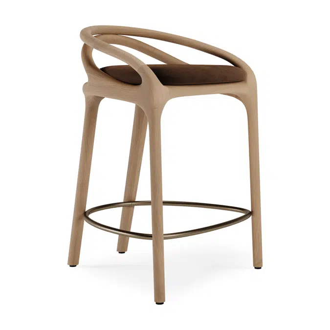 Aleta counter stool - varnished oak - brass coloured metal - Tobacco velvet 51x53x78 cm