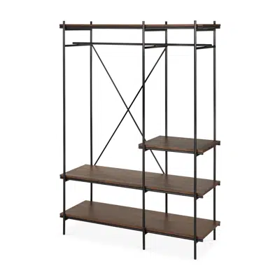 bild för Oscar hanging rack - varnished teak - brown - with garment rail - 140x51x197 cm