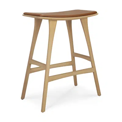 Image for Osso counter stool - varnished oak - Cognac leather - 57x33x69 cm