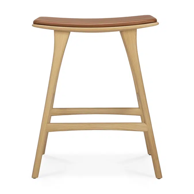 Osso counter stool - varnished oak - Cognac leather - 57x33x69 cm