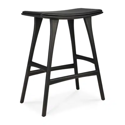 Image for Osso counter stool - varnished oak - black - Black leather - 57x33x69 cm