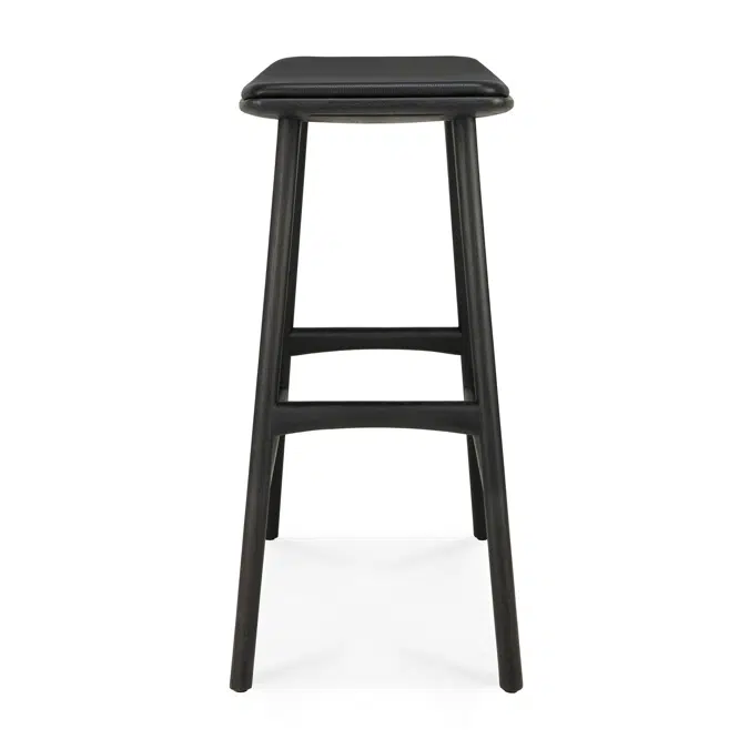 Osso counter stool - varnished oak - black - Black leather - 57x33x69 cm