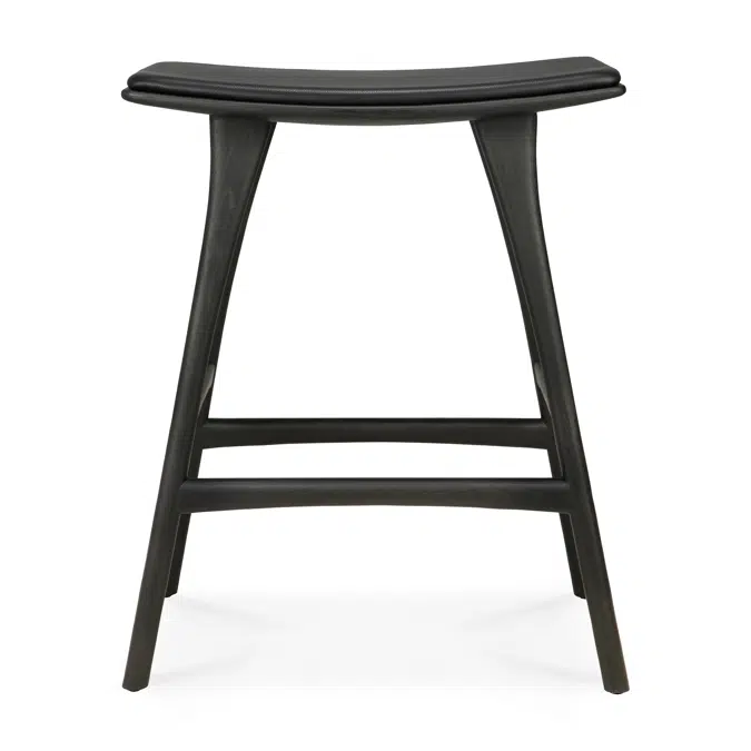 Osso counter stool - varnished oak - black - Black leather - 57x33x69 cm