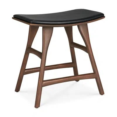 Image for Osso stool - varnished teak - brown - Black leather - 50x33x51 cm