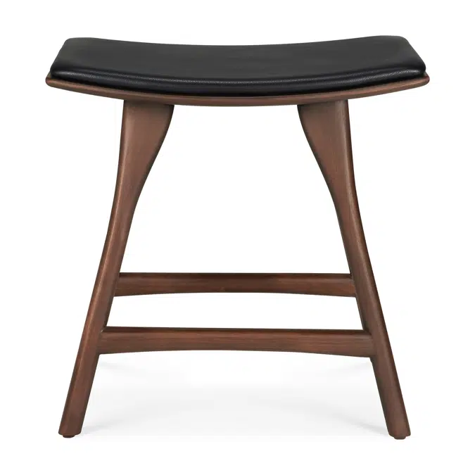 Osso stool - varnished teak - brown - Black leather - 50x33x51 cm