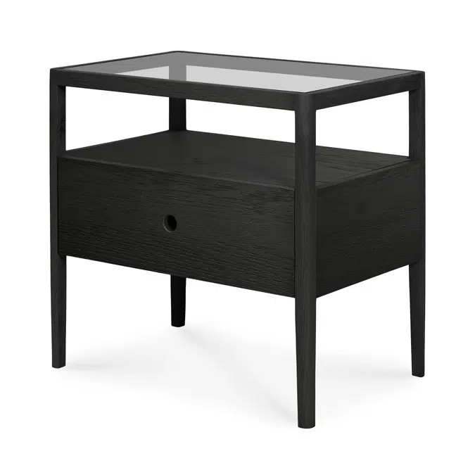 Spindle bedside table - varnished oak - black - 1 drawer - 55x35x52 cm
