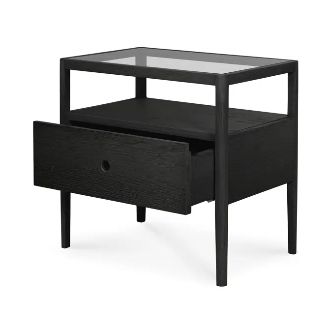 Spindle bedside table - varnished oak - black - 1 drawer - 55x35x52 cm