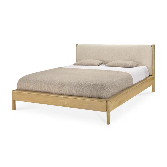 PI bed - oak - Cloud fabric - mattress 180x200 - without slats - removable cover - 202x222x105 cm
