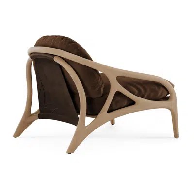 Image for Vime lounge chair - varnished oak - Dark Brown leather - Tobacco velvet 84x93x69 cm