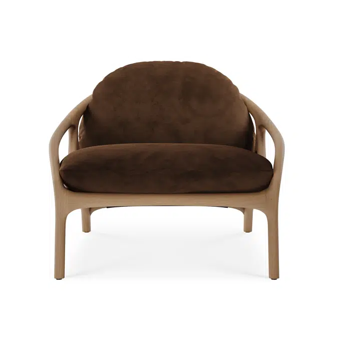 Vime lounge chair - varnished oak - Dark Brown leather - Tobacco velvet 84x93x69 cm