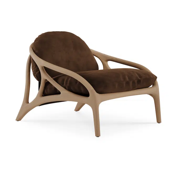 Vime lounge chair - varnished oak - Dark Brown leather - Tobacco velvet 84x93x69 cm