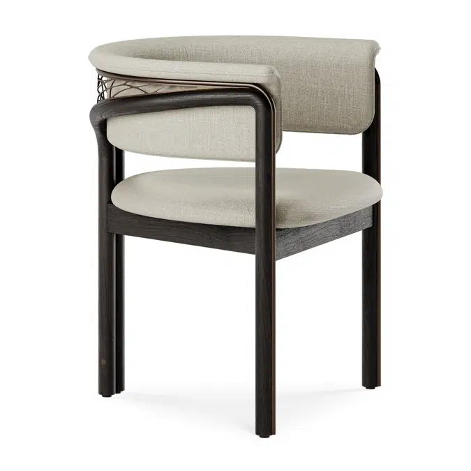 Volita dining chair - varnished teak - dark brown - bronze coloured metal - beige chenille - 60 x 55 x 70 cm