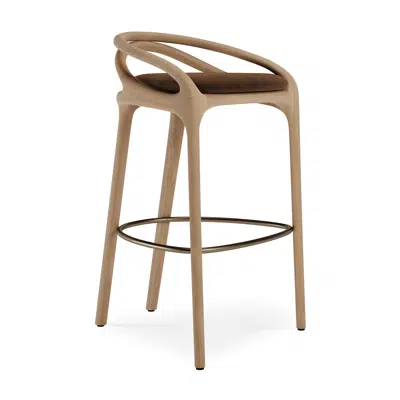 Image for Aleta bar stool - varnished oak - brass coloured metal - Tobacco velvet 51x55x91 cm