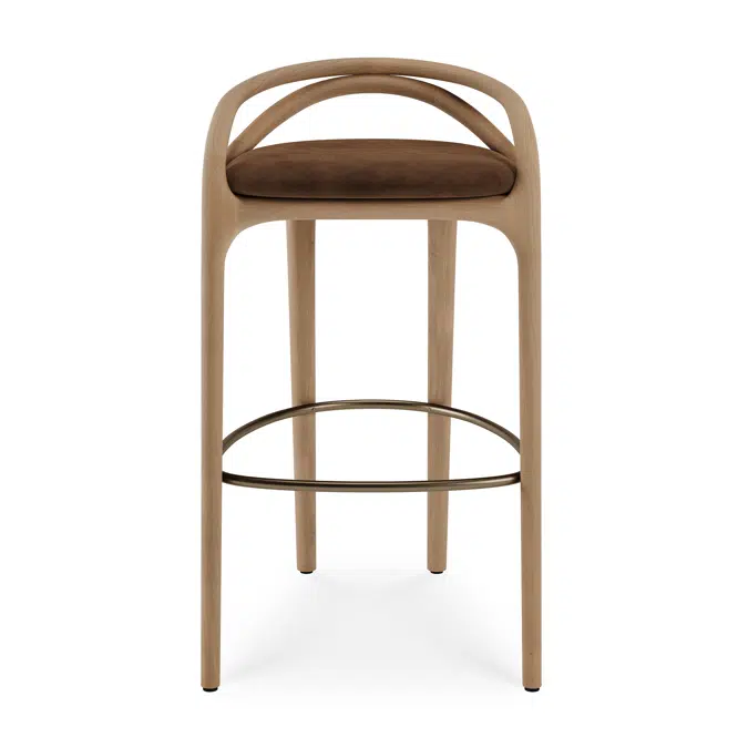 Aleta bar stool - varnished oak - brass coloured metal - Tobacco velvet 51x55x91 cm