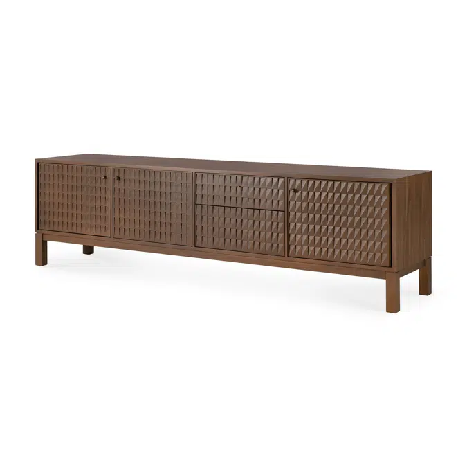 Sono TV cupboard - varnished teak - Light Brown - 3 doors - 1 flip-down door - 1 drawer 212x45x60 cm