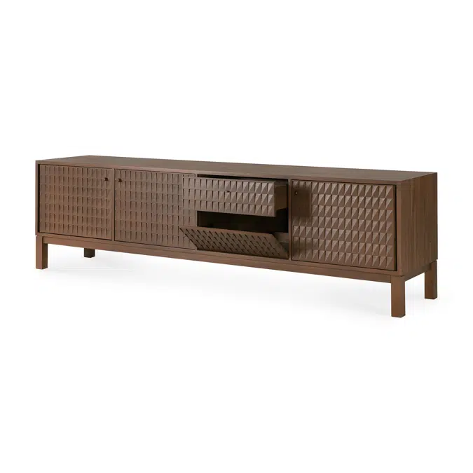 Sono TV cupboard - varnished teak - Light Brown - 3 doors - 1 flip-down door - 1 drawer 212x45x60 cm