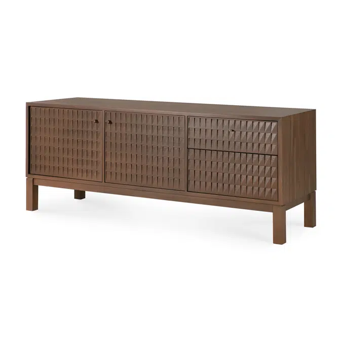 Sono TV cupboard - varnished teak - Light Brown - 2 doors - 1 flip-down door - 1 drawer 160x45x60 cm