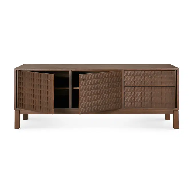 Sono TV cupboard - varnished teak - Light Brown - 2 doors - 1 flip-down door - 1 drawer 160x45x60 cm