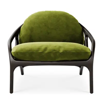 Image for Vime lounge chair - varnished teak - dark brown - dark brown leather - green velvet - 84 x 93 x 69 cm