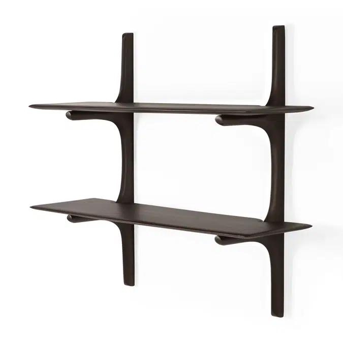 PI wall shelf - varnished mahogany - dark brown - 2 shelves - 100x35x91 cm