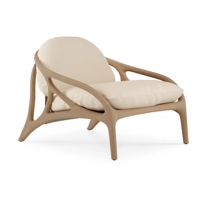 Vime lounge chair - varnished oak - Mushroom leather - Ivory chenille 84x93x69 cm