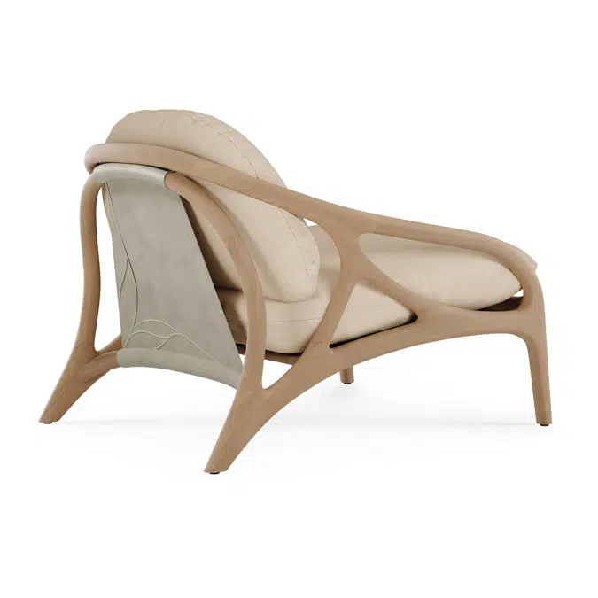Vime lounge chair - varnished oak - Mushroom leather - Ivory chenille 84x93x69 cm