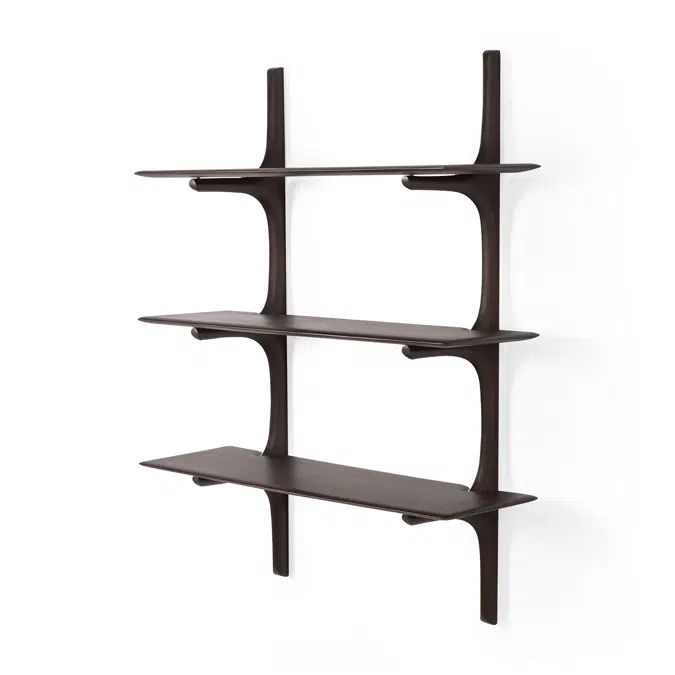 PI wall shelf - varnished mahogany - dark brown - 3 shelves - 100x35x126 cm