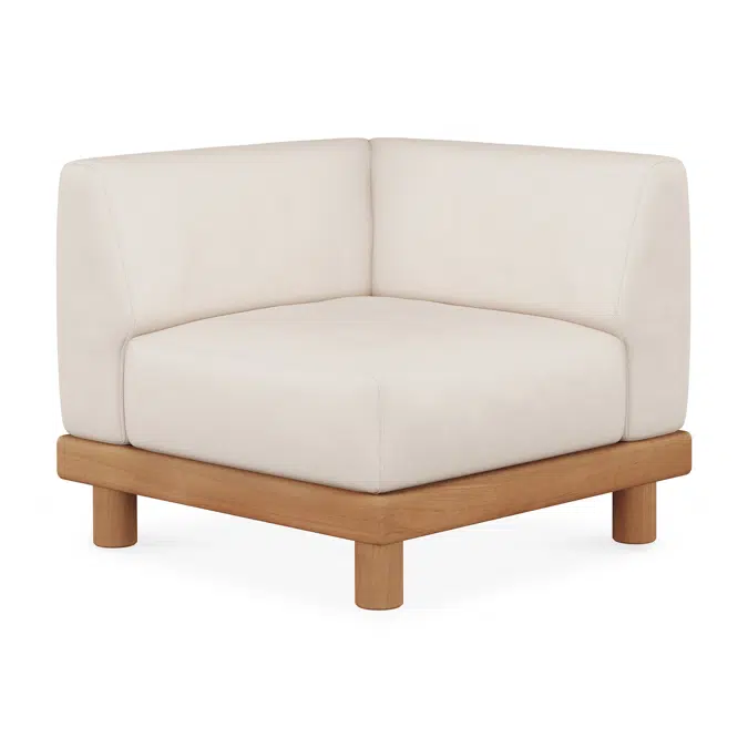 Monocle outdoor modular sofa - teak - White fabric - end seater with R arm - 83 x 83 x 72 cm
