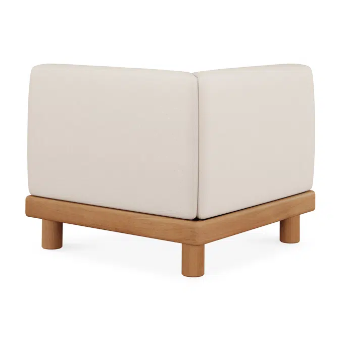 Monocle outdoor modular sofa - teak - White fabric - end seater with R arm - 83 x 83 x 72 cm