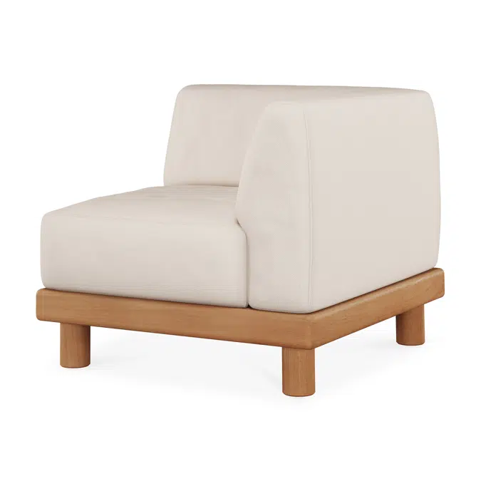 Monocle outdoor modular sofa - teak - White fabric - end seater with R arm - 83 x 83 x 72 cm