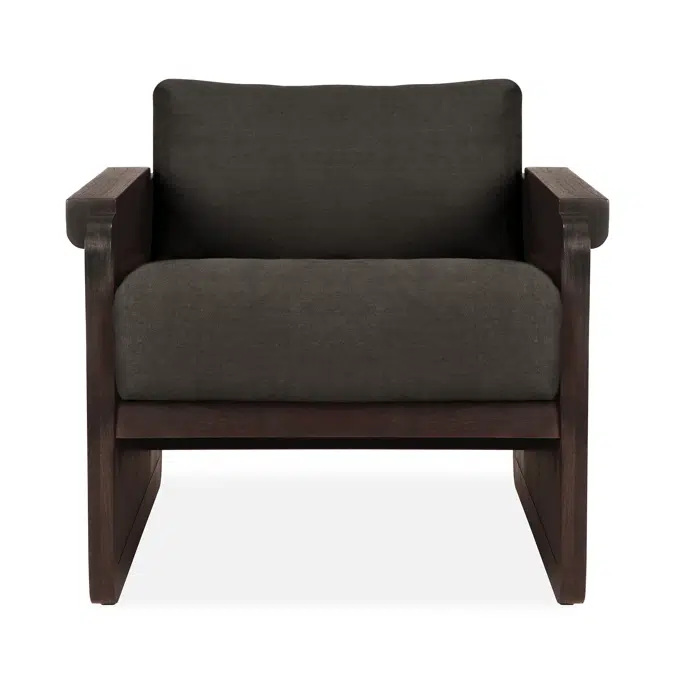 Panel lounge chair - varnished teak - dark brown - rattan Roasted - Grey linen - 74x82x72 cm