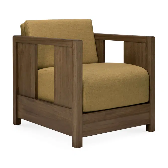 Roan lounge chair - varnished teak - wild brown - Amber fabric  60x70x65 cm