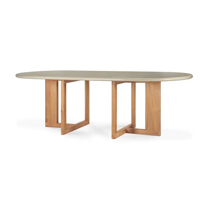 Trestle outdoor table - varnished concrete top - reclaimed teak base - Light Grey - oblong - 240x110x76 cm
