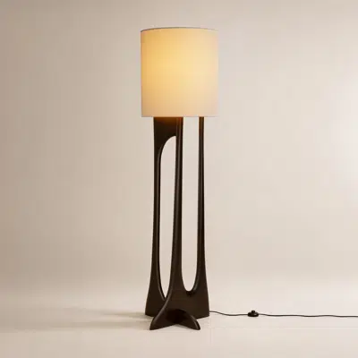 bild för Flow floor lamp - varnished mahogany - rose brown - Beige fabric  - 50 x 48 x 176 cm