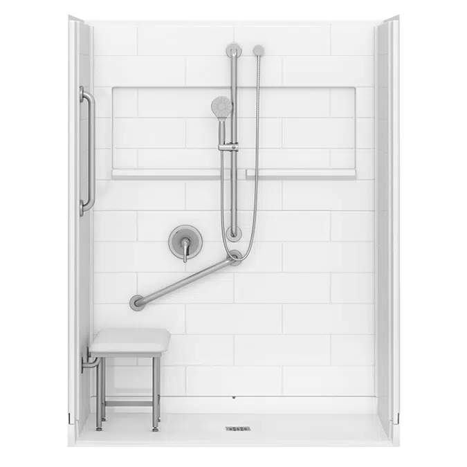 Roll-in Shower Stall, 60" x 37", CENTER drain - Freedom INSPIRE Series
