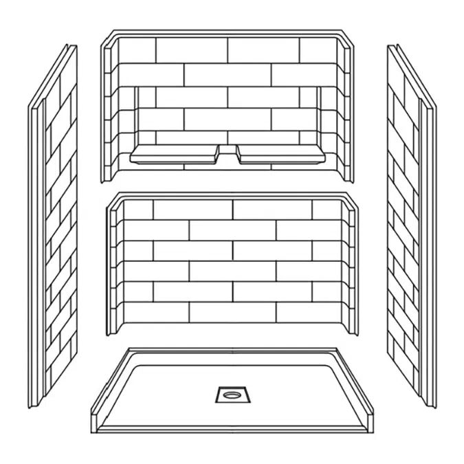 Roll-in Shower Stall, 60" x 37", CENTER drain - Freedom INSPIRE Series