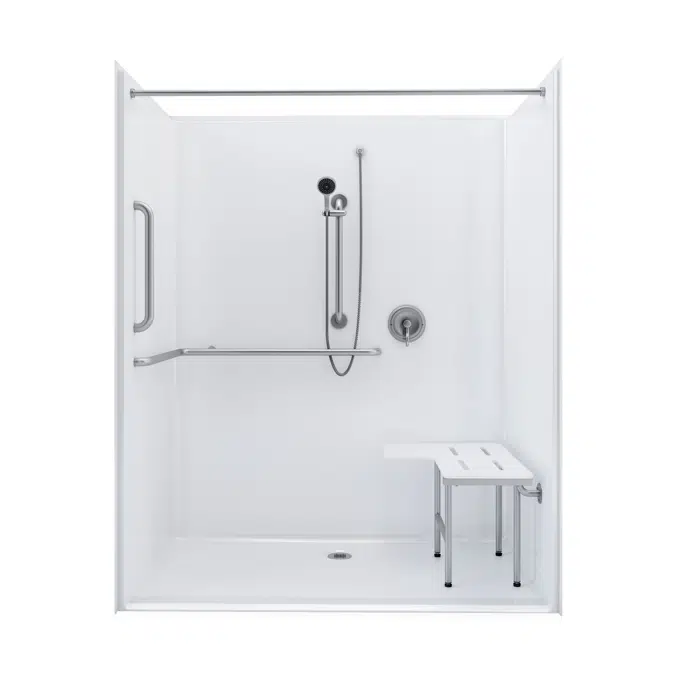 63" x 36" ADA Roll In Shower - One-piece - Title 24 - Rear-center Drain - APC6336BF1P